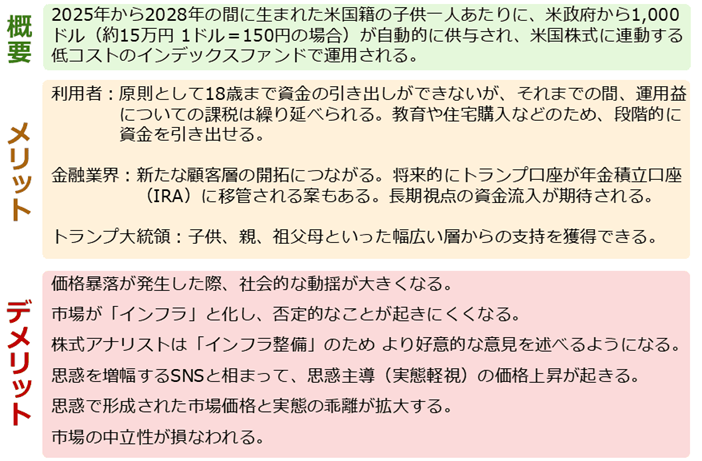 図:トランプ口座の概要とメリットおよび想定されるデメリット 図:トランプ口座の概要とメリットおよび想定されるデメリット